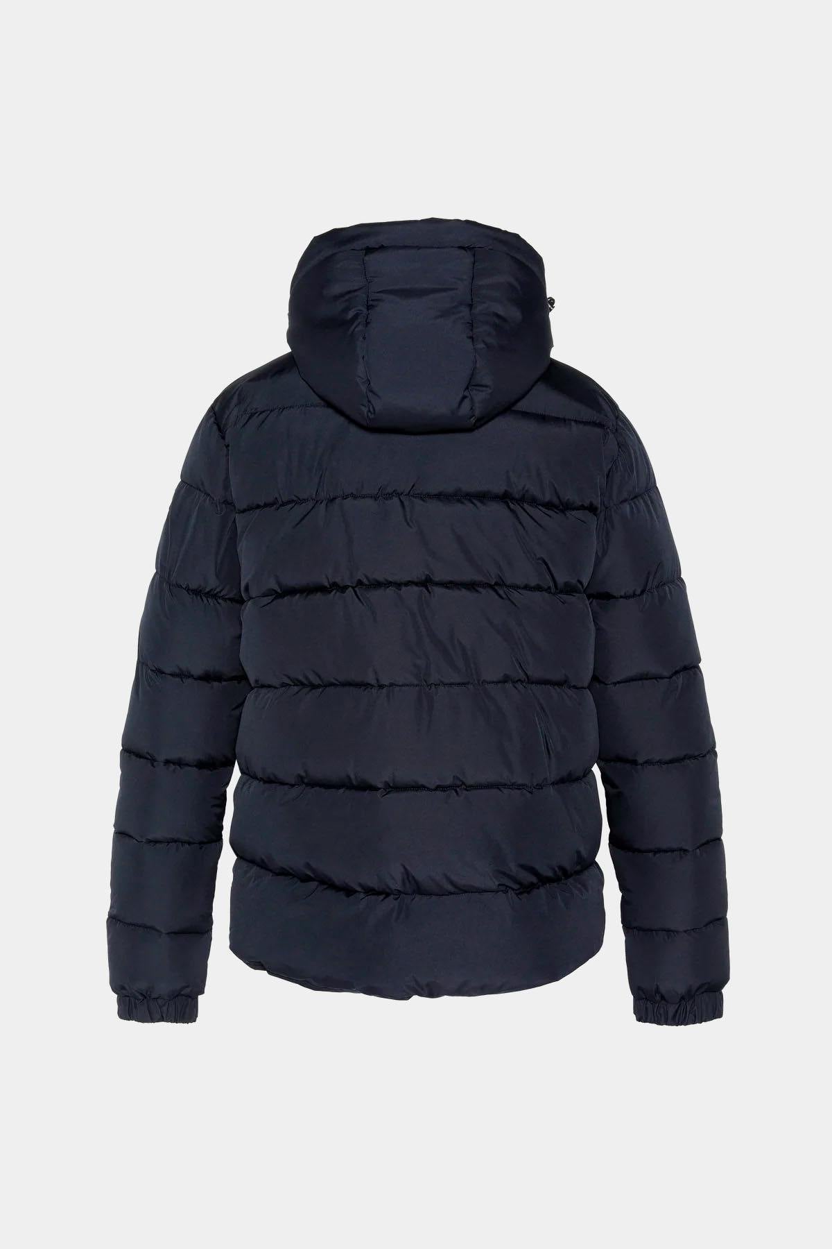 Dark navy blue hooded polyester puffer jacket - Image n°2