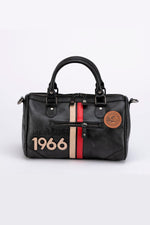 Black leather racing-style handbag - Image n°1