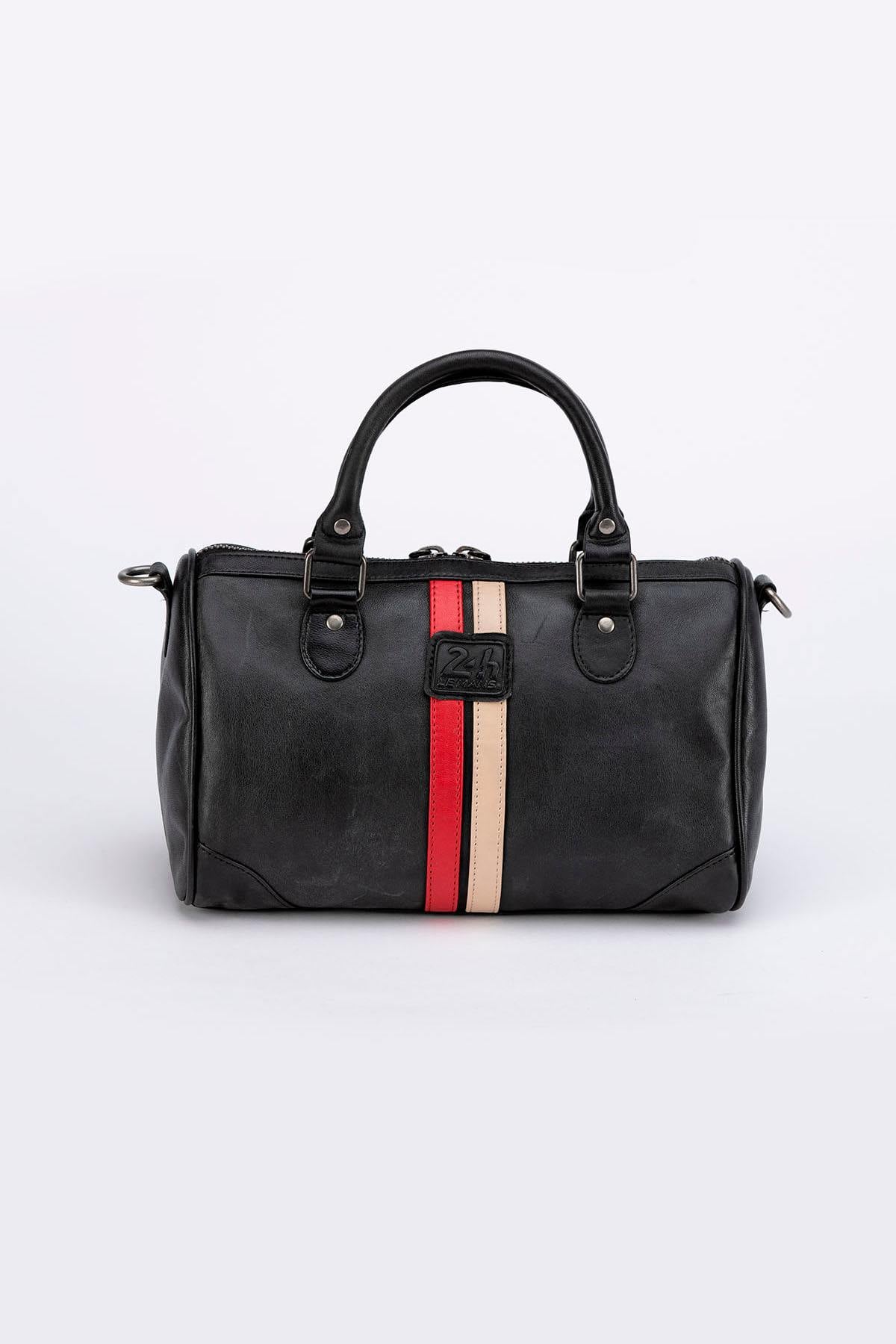 Black leather racing-style handbag - Image n°4