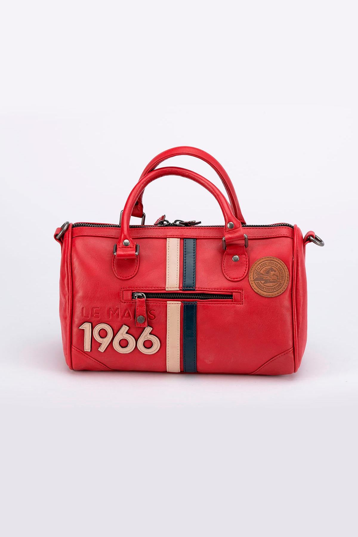Racing-style red leather handbag - Image n°1