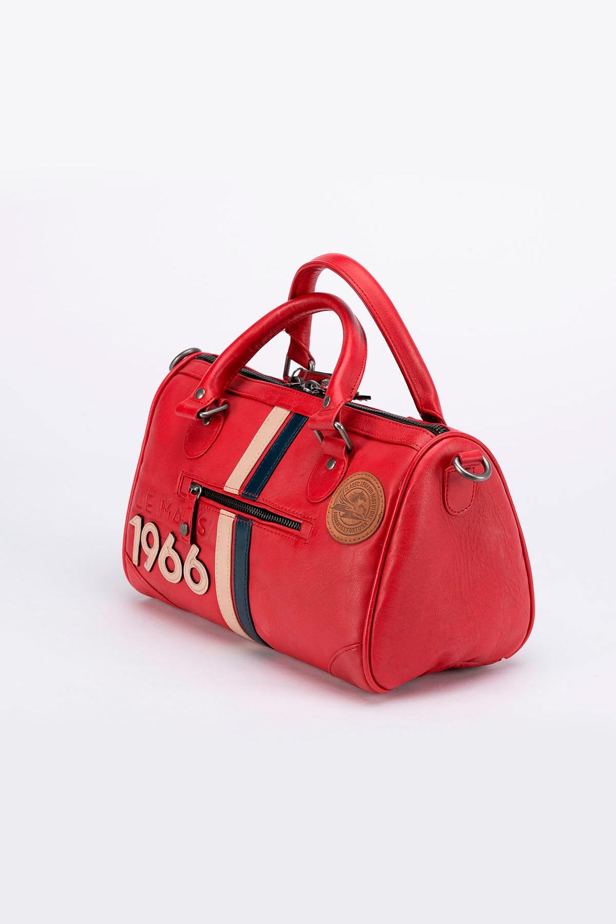 Racing-style red leather handbag - Image n°2