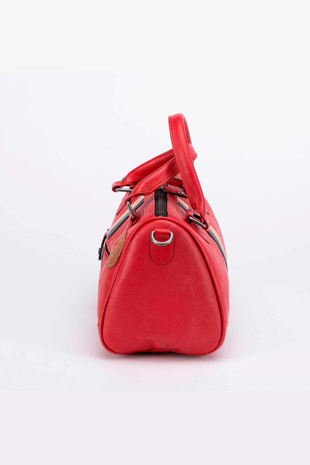 Racing-style red leather handbag - Image n°3