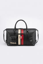Black leather racing-style 48-hour travel bag - Image n°1