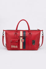 Green leather racing-style 48-hour travel bag - Image n°1