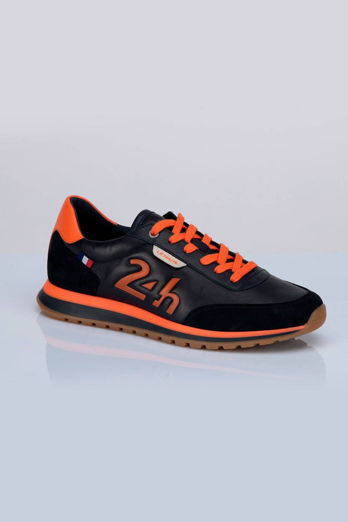 Blue and orange leather racing-style sneakers - Image n°8