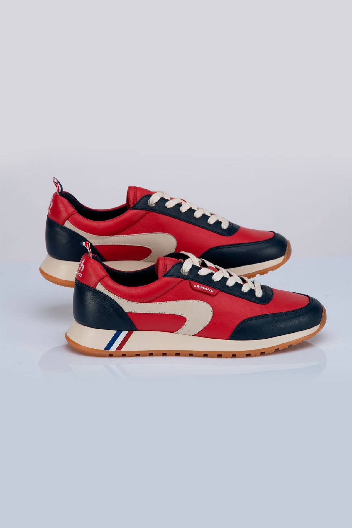Dark red leather racing sneakers - Image n°1