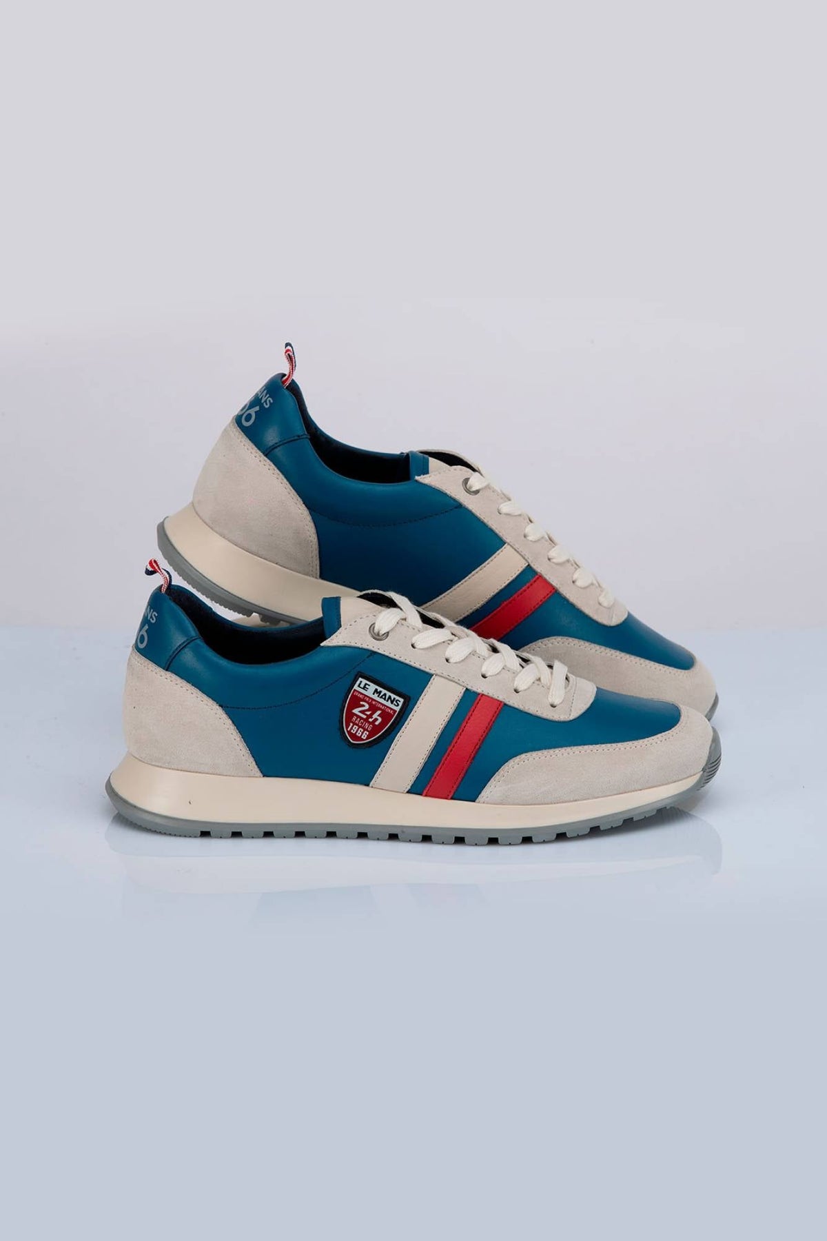 Ocean blue racing leather sneakers - Image n°1