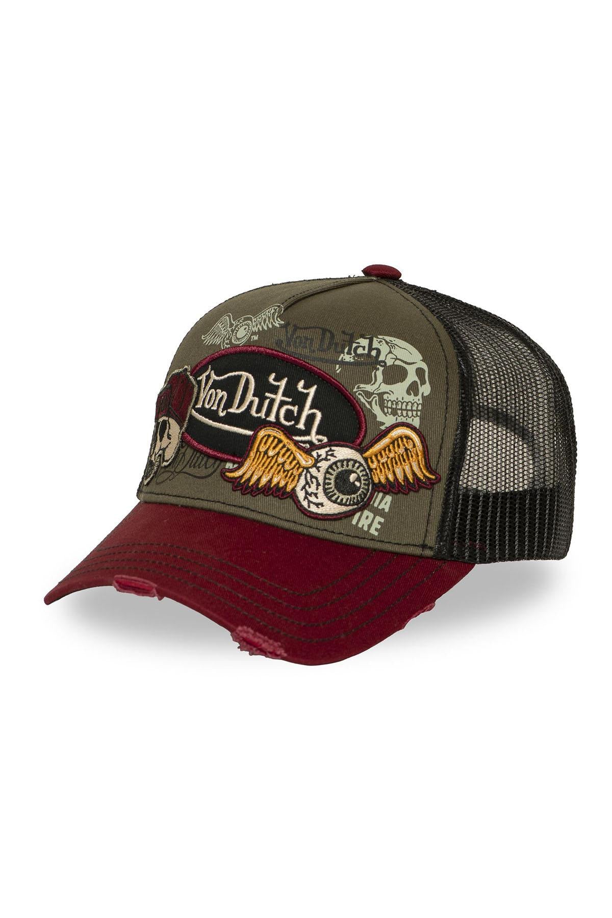 Khaki trucker cap with patch and print - Image n°1