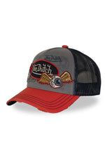 Red and grey trucker cap with patch and print - Image n°1