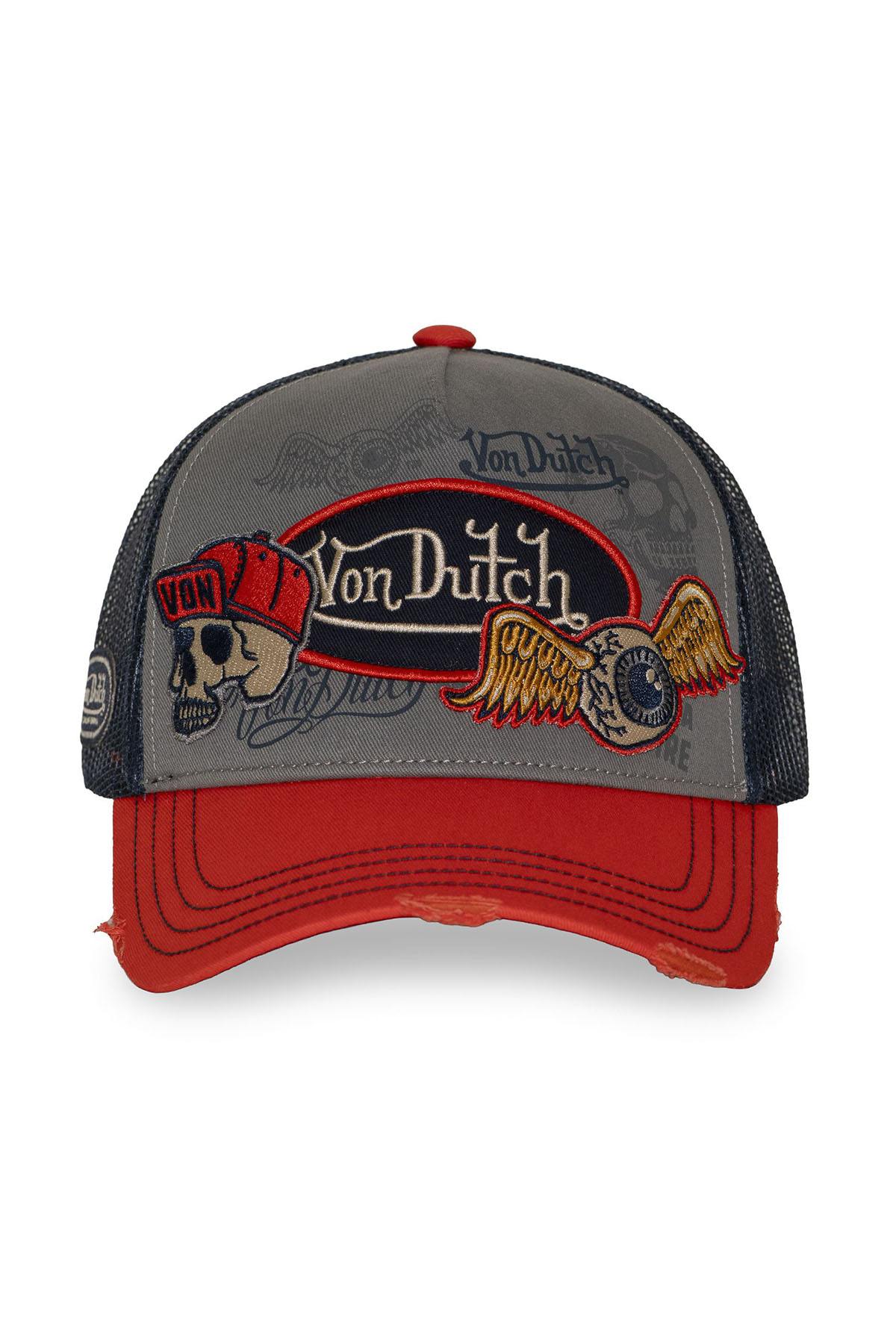 Red and grey trucker cap with patch and print - Image n°2