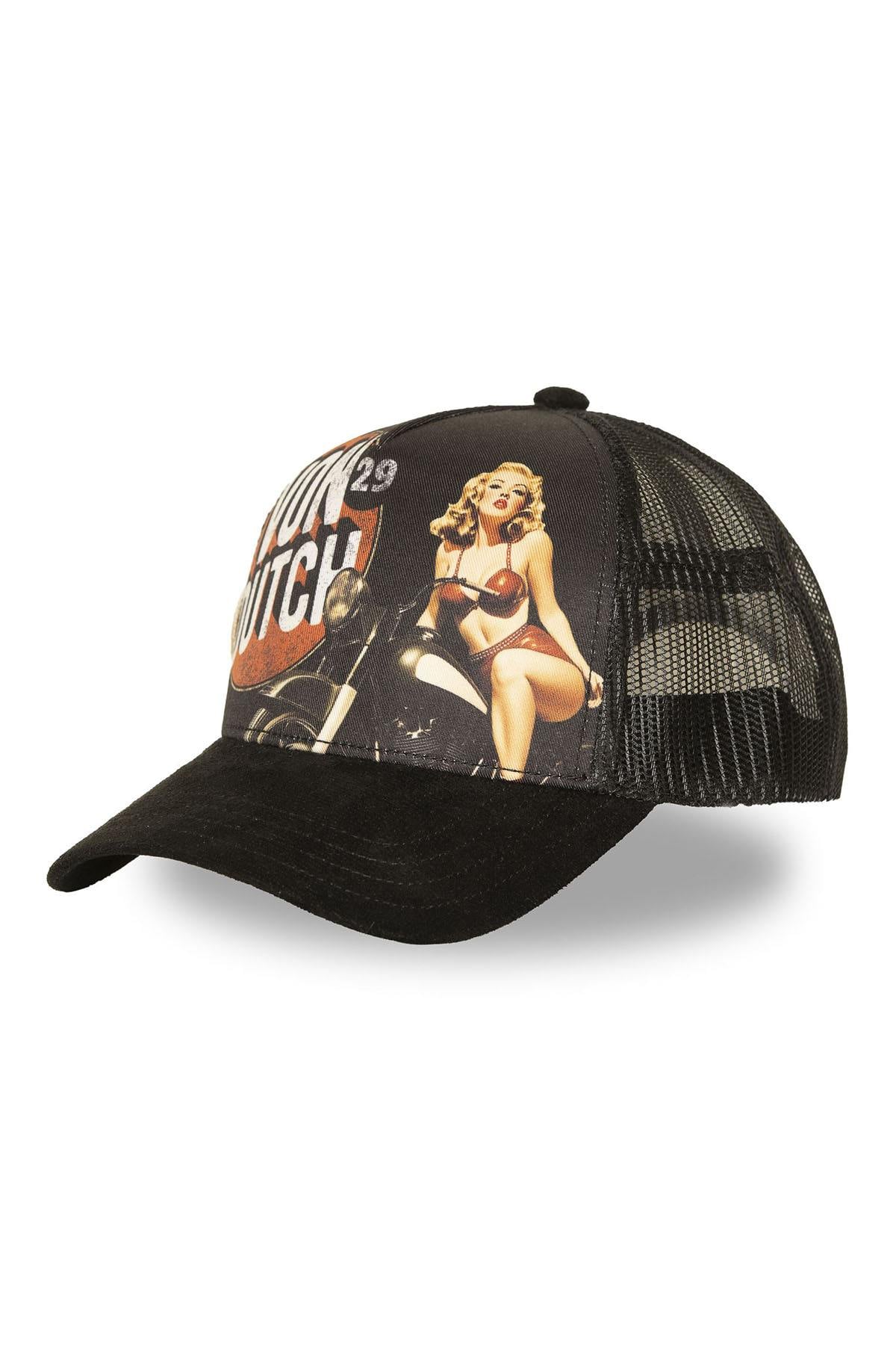 Black trucker cap with print - Image n°1