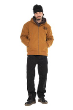 Brown hooded jacket in lined checkered canvas - Image n°1