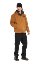 Brown hooded jacket in lined checkered canvas - Image n°3