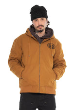 Brown hooded jacket in lined checkered canvas - Image n°5