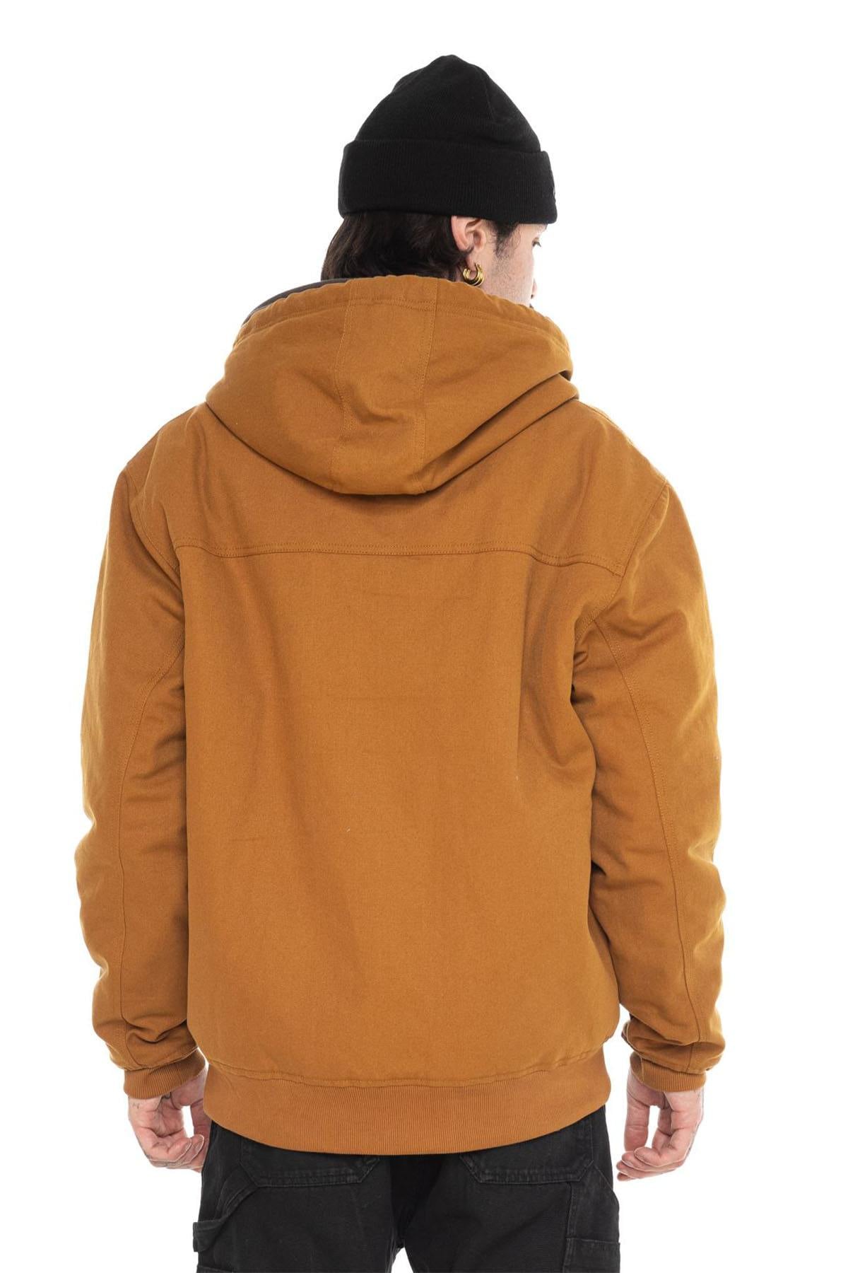 Brown hooded jacket in lined checkered canvas - Image n°6