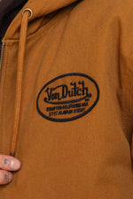 Brown hooded jacket in lined checkered canvas - Image n°8