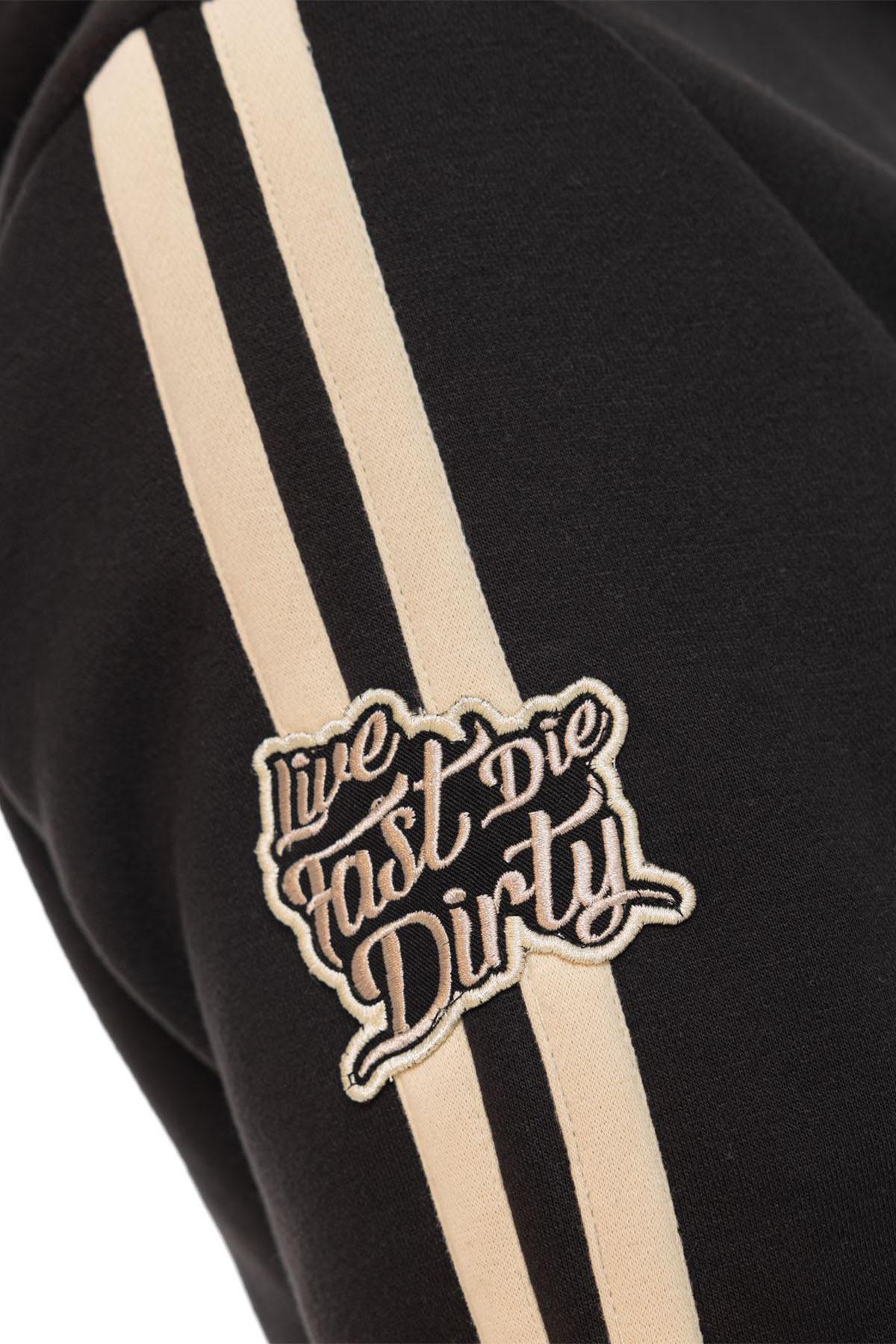 Black fleece zip-up hoodie with badge and embroidery - Image n°5