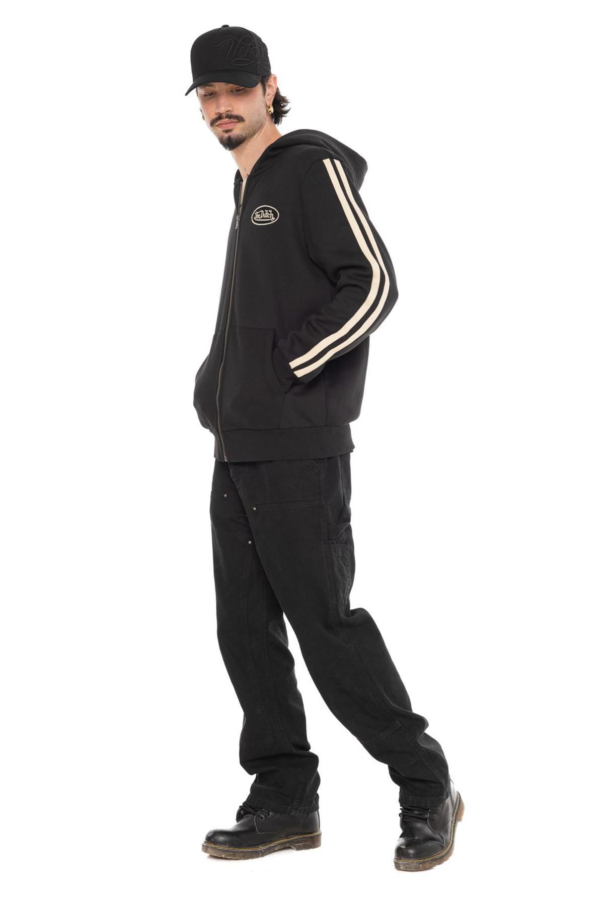 Black fleece zip-up hoodie with badge and embroidery - Image n°8
