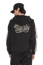 Black fleece zip-up hoodie with badge and embroidery - Image n°2