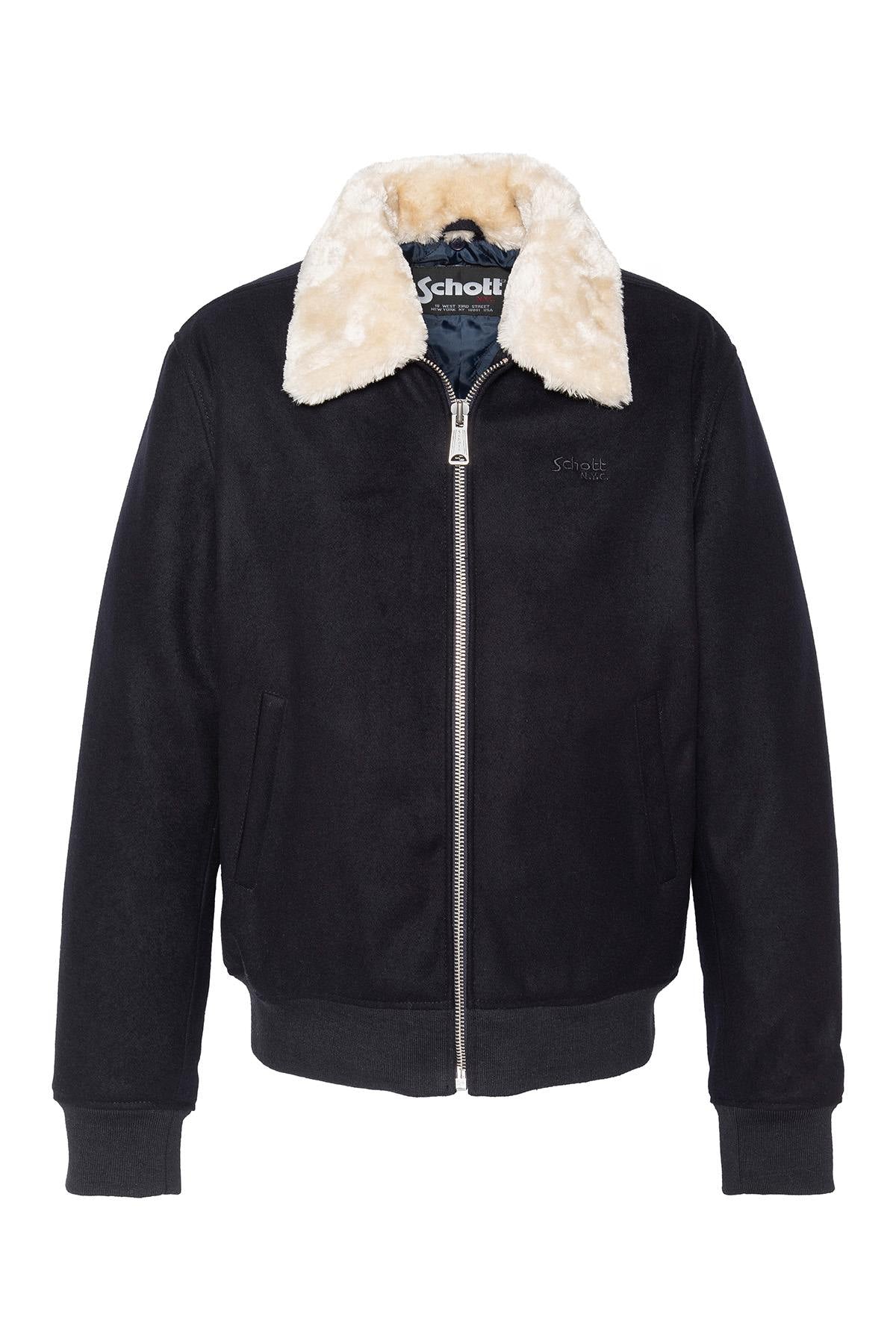 Navy wool and polyester aviator jacket - Image n°1