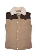 Beige sleeveless fur-trimmed jacket - Image n°1