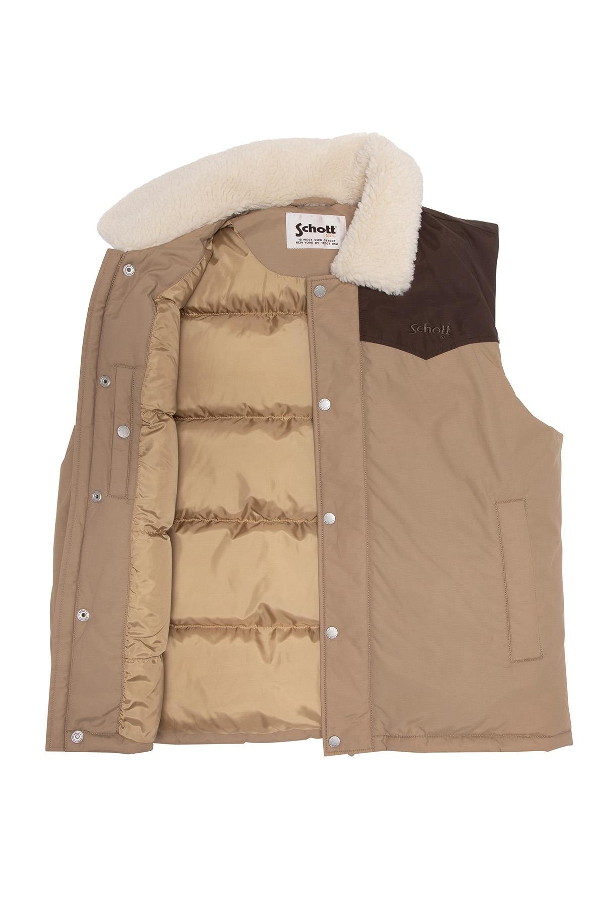 Beige sleeveless fur-trimmed jacket - Image n°3