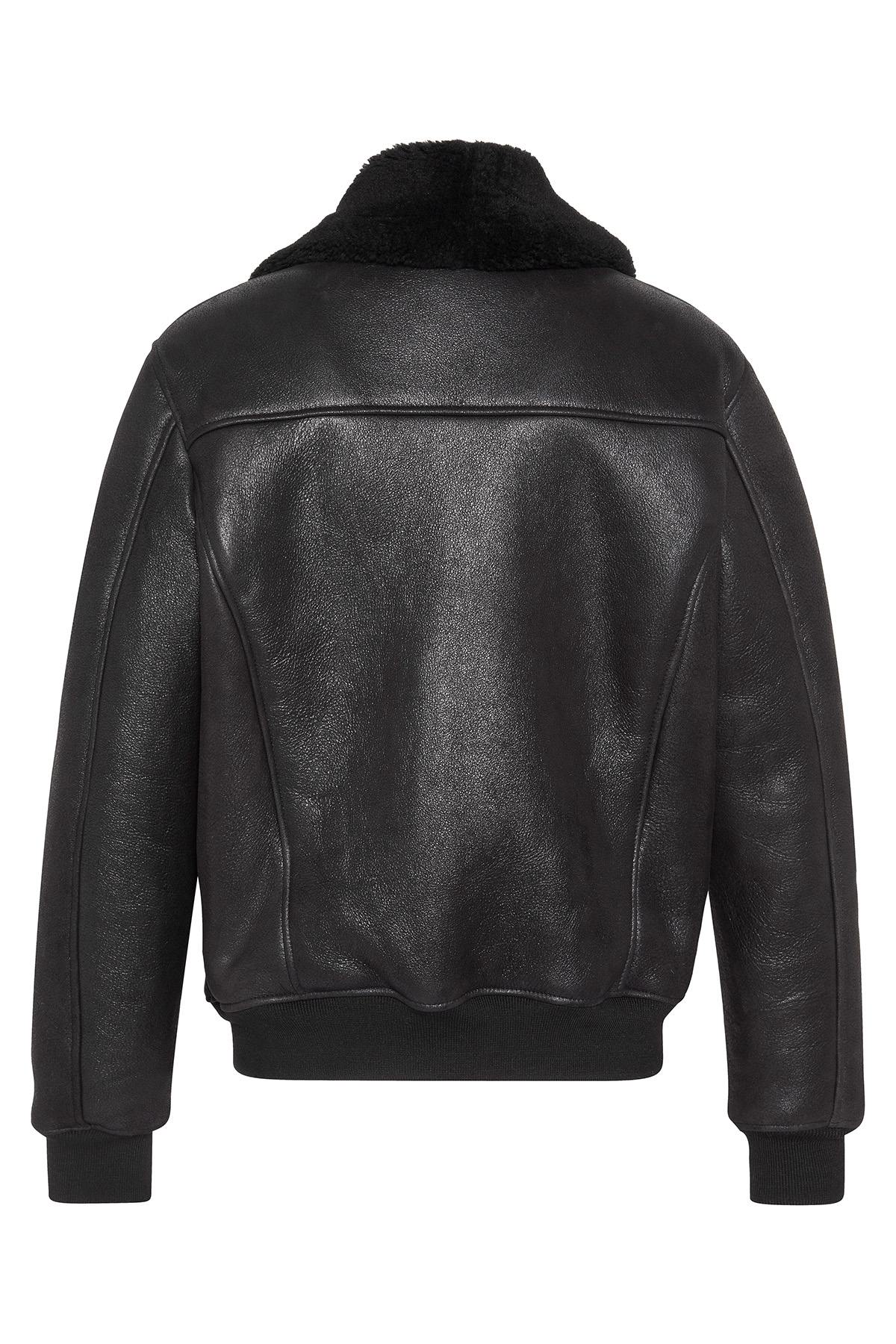 Black pilot-style bomber jacket in shearling - Image n°2