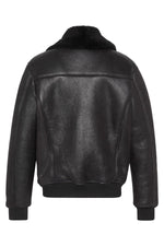 Black pilot-style bomber jacket in shearling - Image n°2