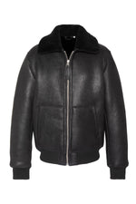 Black pilot-style bomber jacket in shearling - Image n°1