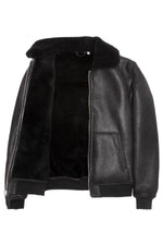 Black pilot-style bomber jacket in shearling - Image n°3