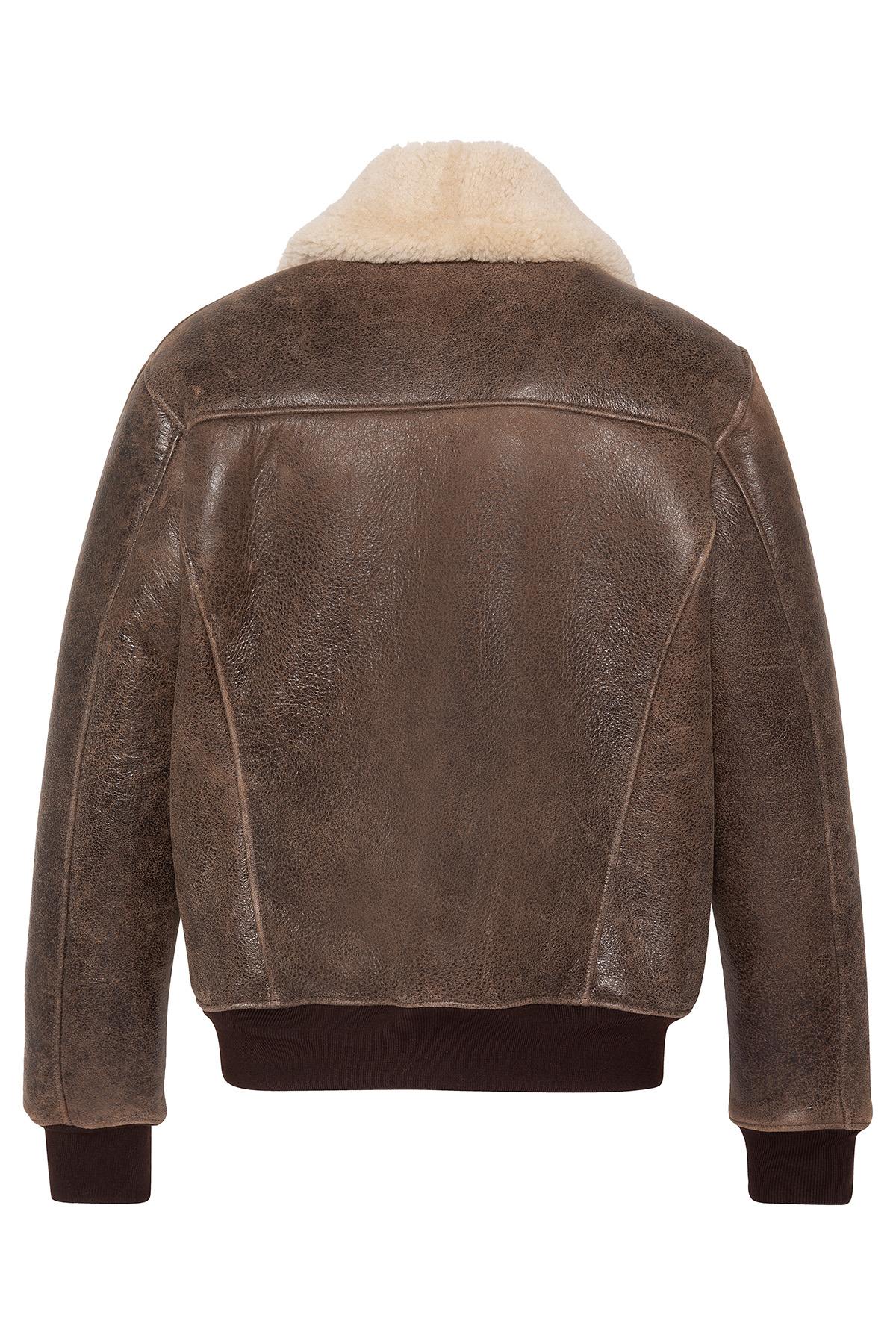 Brown double-faced shearling aviator jacket - Image n°2