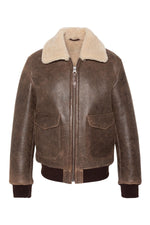 Brown double-faced shearling aviator jacket - Image n°1