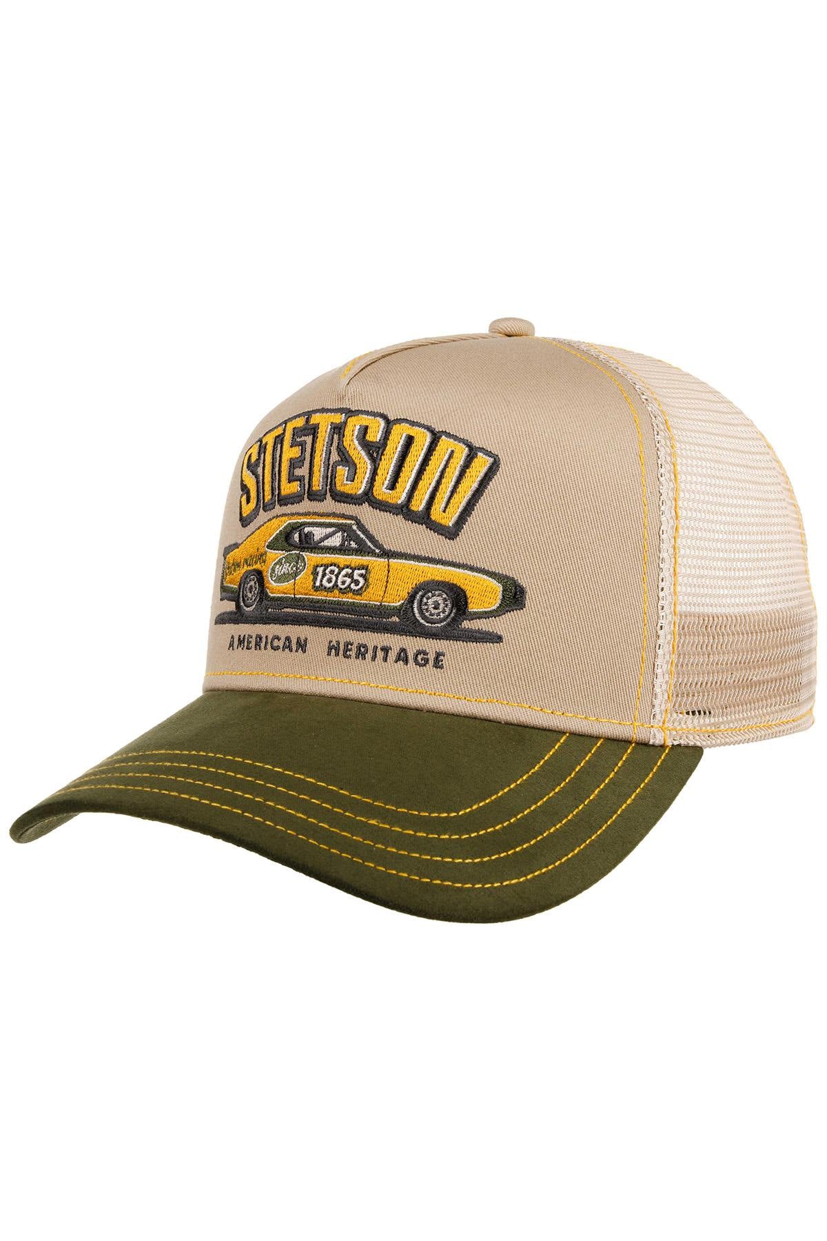 Beige cap with khaki visor and embroidery - Image n°1
