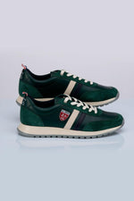 Racing-style green cowhide leather sneakers - Image n°1