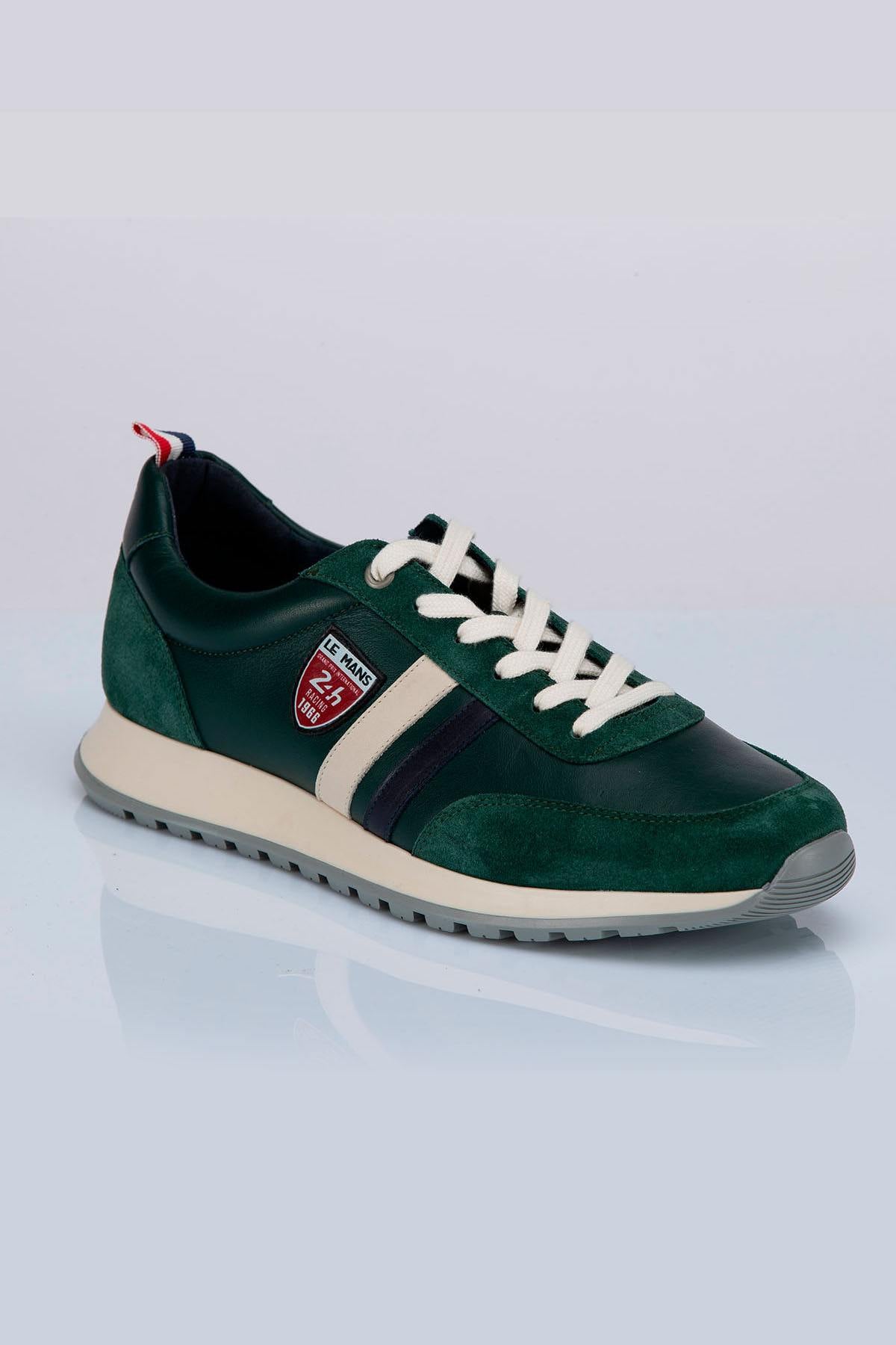 Racing-style green cowhide leather sneakers - Image n°2