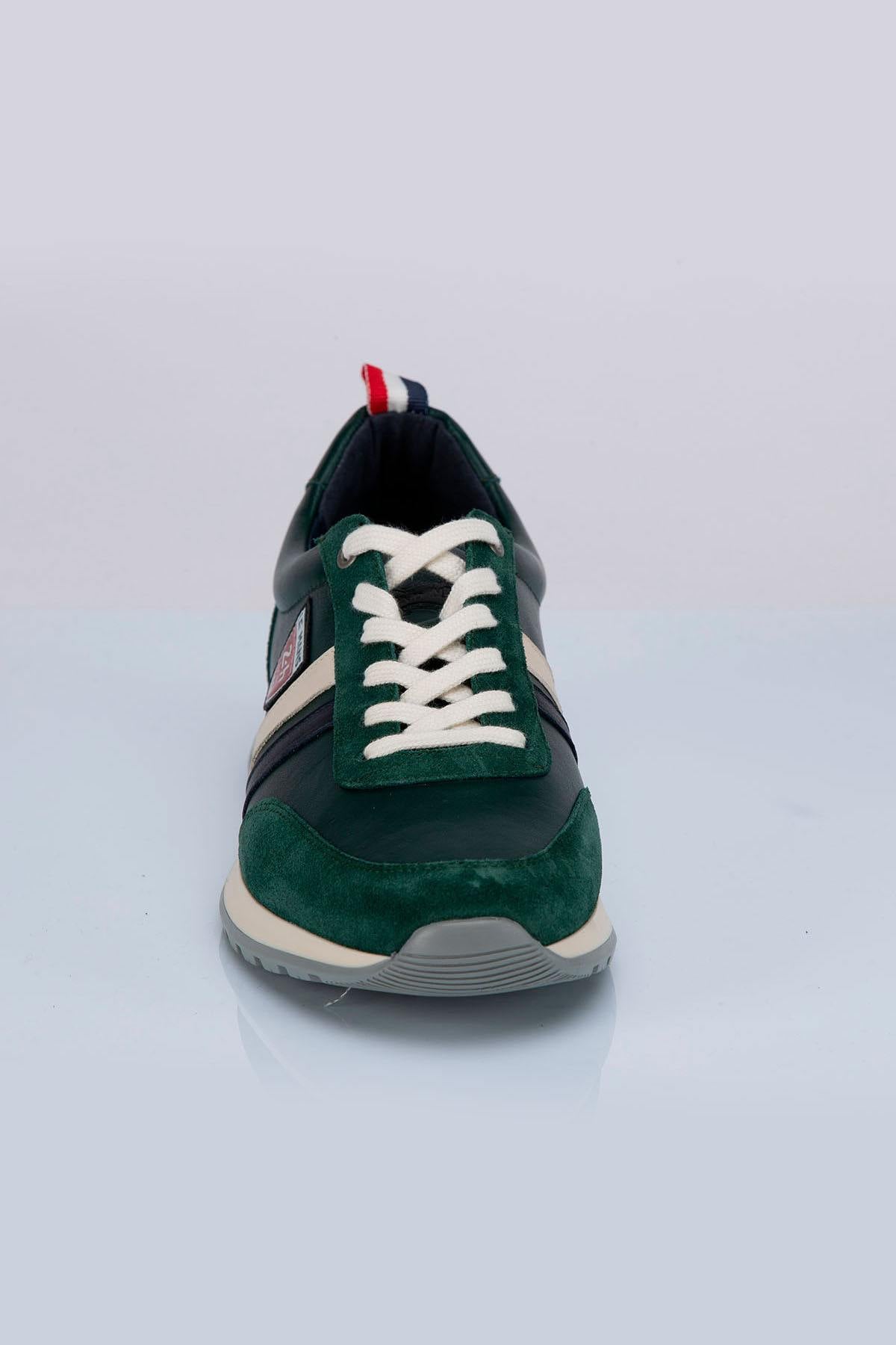 Racing-style green cowhide leather sneakers - Image n°3