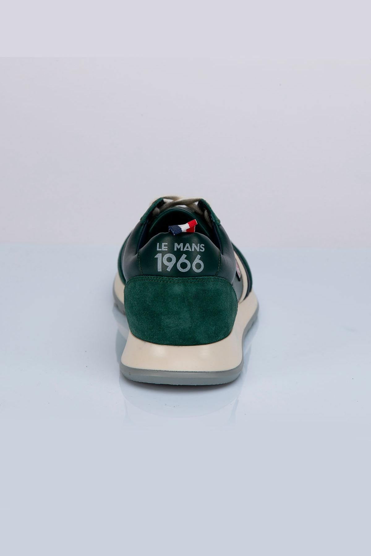 Racing-style green cowhide leather sneakers - Image n°4