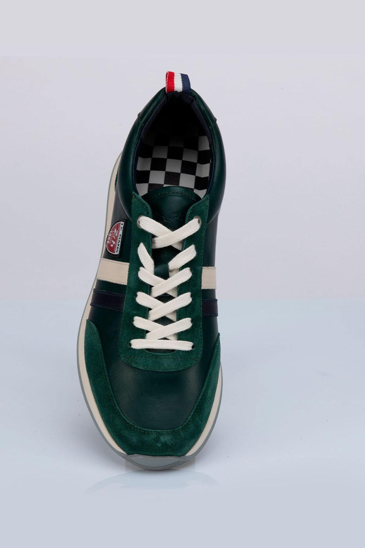 Racing-style green cowhide leather sneakers - Image n°5