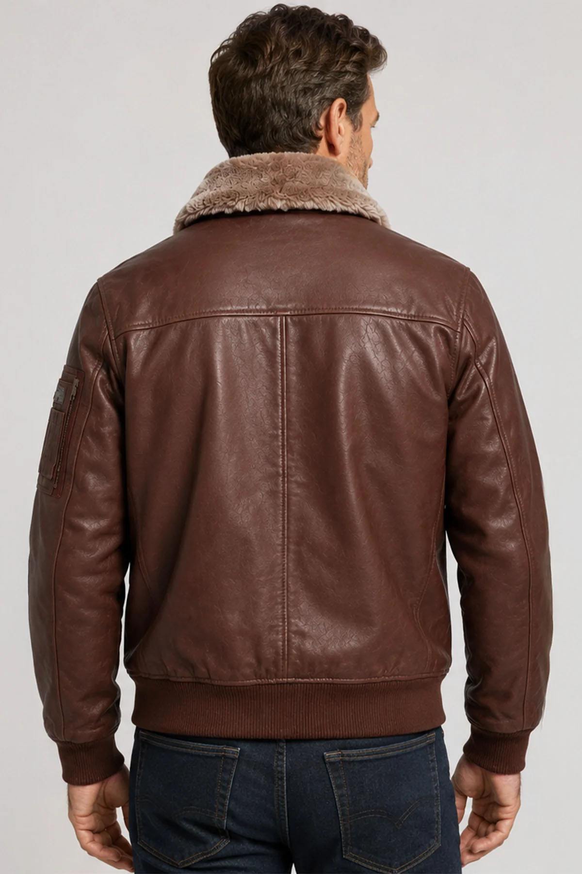 Classic-style brown leather aviator jacket - Image n°2