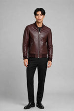 Burgundy sheepskin leather jacket with 100% cotton lining - Image n°2