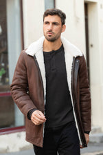 Warm brown shearling leather coat - Image n°1