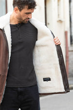 Warm brown shearling leather coat - Image n°5