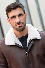 Warm brown shearling leather coat - Image n°4