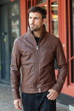 Mocca stand-up collar leather jacket - Image n°4