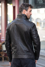 Black leather jacket with stand-up collar - Image n°3