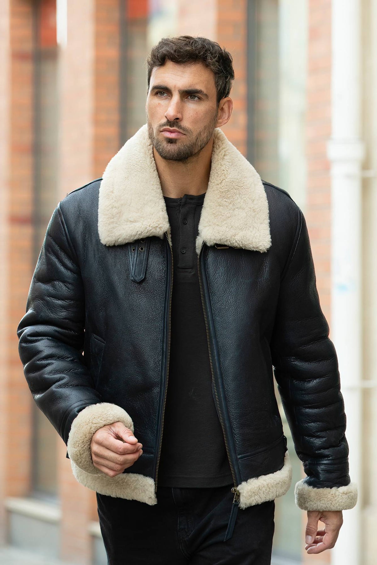 Navy blue men's Shearling Jacket! - Image n°1