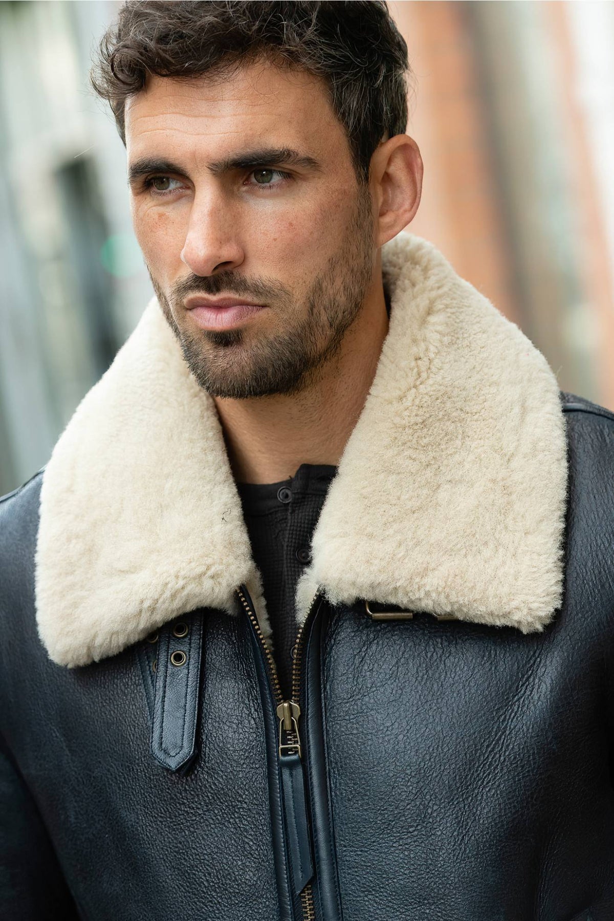 Navy blue men's Shearling Jacket! - Image n°2