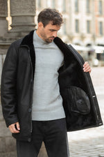 Black long shearling leather coat - Image n°5