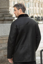 Black long shearling leather coat - Image n°3