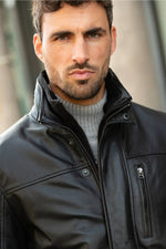 Black leather coat with removable cotton facing - Image n°2